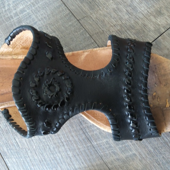 JACK ROGERS Black leather Cork Wedges - Picture 2 of 4